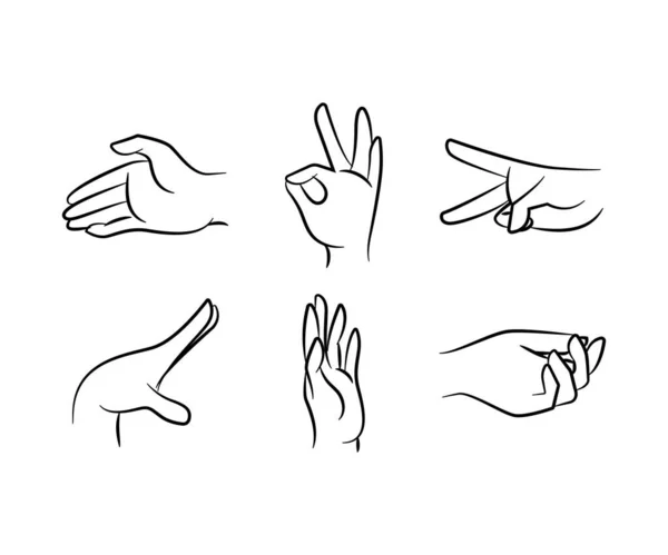 Hand Gestures Set Hand Drawn Line Illustration — Stock Vector