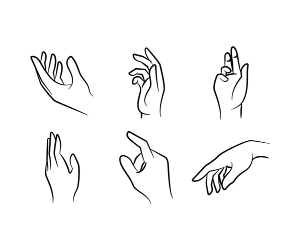 Mão Gestos Definido Mão Desenhada Linha Ilustração —  Vetores de Stock