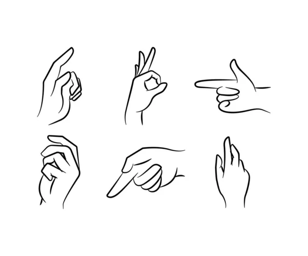 Handgesten Setzen Handgezeichnete Linie Illustration — Stockvektor