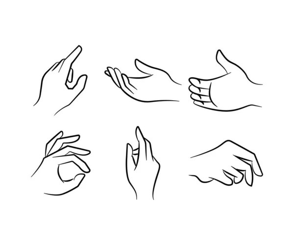 Kézmozdulatok Készlet Kézzel Rajzolt Vonal Illusztráció — Stock Vector