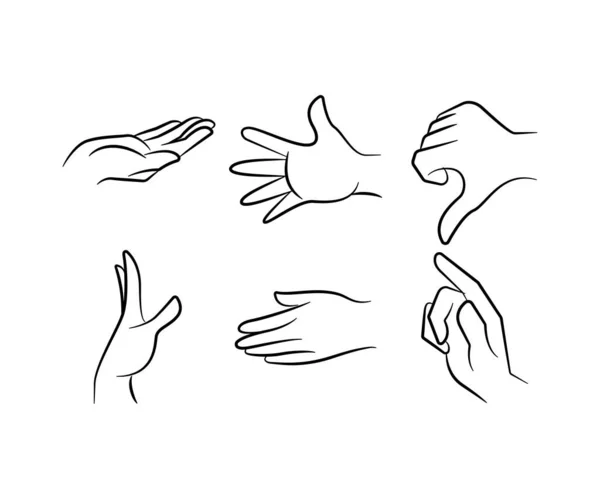 Hand Gestures Set Hand Drawn Line Illustration — Stock Vector