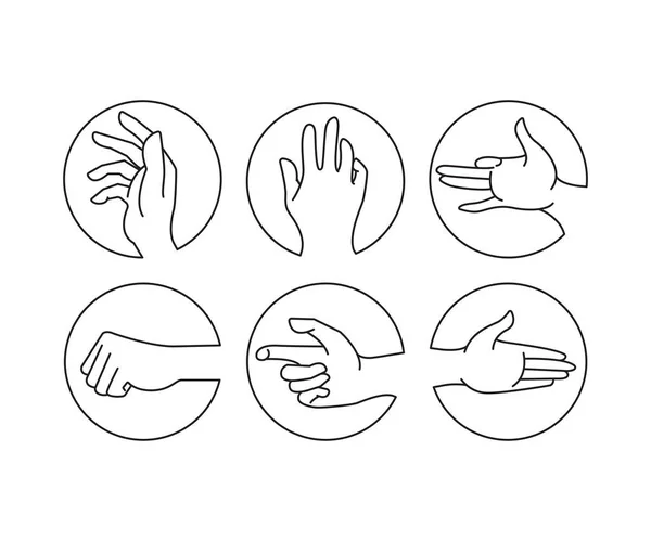 Hand Gestures Circle Shape Set Line Illustration — Stock Vector
