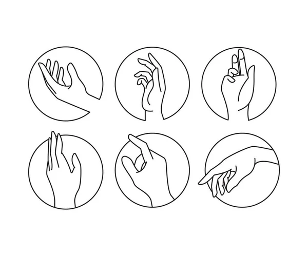 Gesturi Mână Formă Cerc Set Linie Ilustrare — Vector de stoc