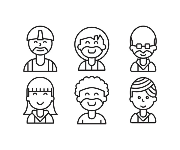 Personas Personajes Avatares Iconos Línea Ilustración — Vector de stock