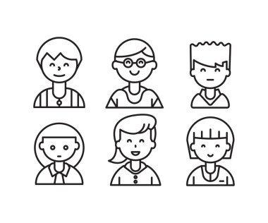 insan karakterleri ve avatarların simge çizgisi çizimi