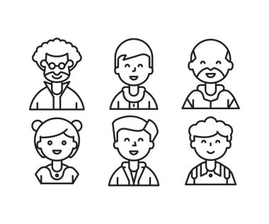 insan karakterleri ve avatarların simge çizgisi çizimi