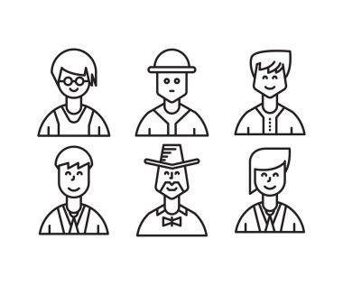 insan karakterleri ve avatarların simge çizgisi çizimi