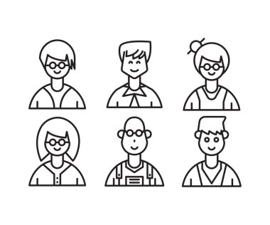 insan karakterleri ve avatarların simge çizgisi çizimi