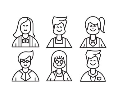 insan karakterleri ve avatarların simge çizgisi çizimi