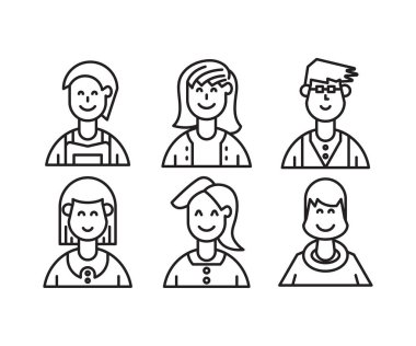 insan karakterleri ve avatarların simge çizgisi çizimi