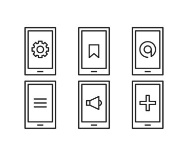 akıllı telefon ve kullanıcı arayüzü satır simgeleri vektör illüstrasyonu