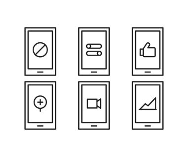 akıllı telefon ve kullanıcı arayüzü satır simgeleri vektör illüstrasyonu