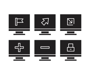 masaüstü bilgisayar ve kullanıcı arayüzü simgeleri vektör illüstrasyonunu ayarlayın