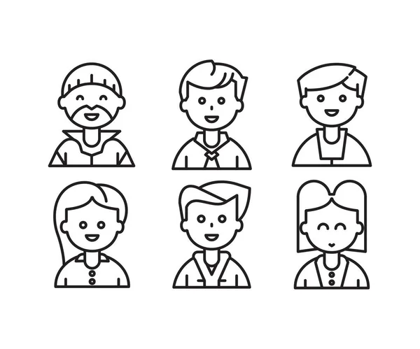 Pessoas Personagens Avatares Ícones Linha Ilustração — Vetor de Stock