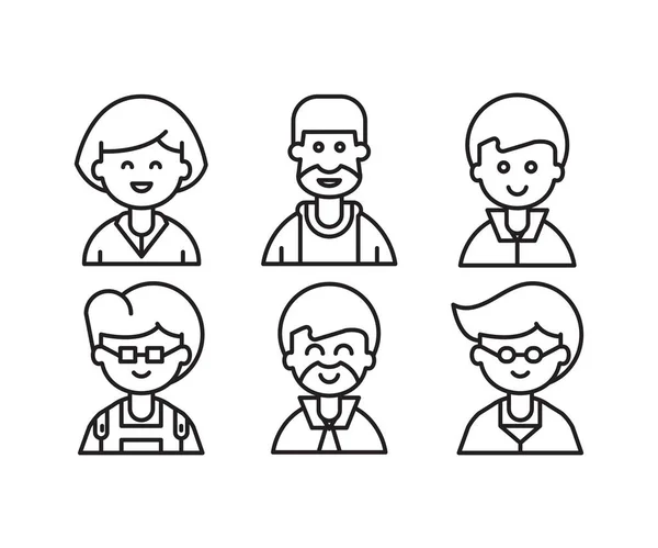 People Characters Avatars Icons Line Illustration — Stock Vector