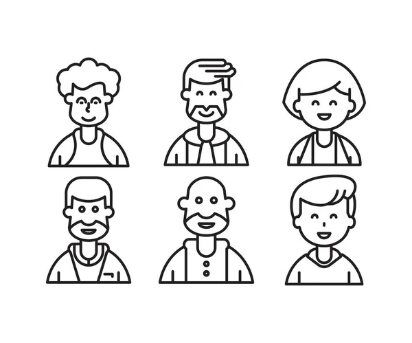 Personnages Avatars Icônes Illustration Ligne — Image vectorielle
