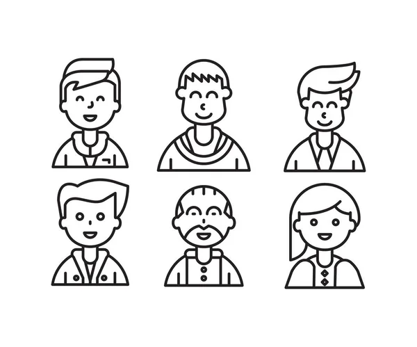 Pessoas Personagens Avatares Ícones Linha Ilustração — Vetor de Stock