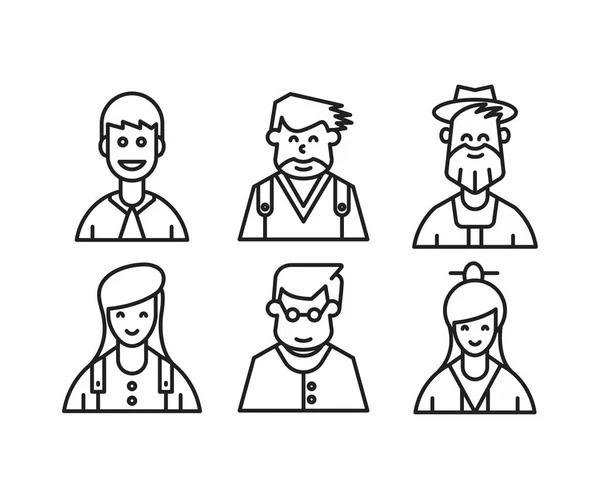 Pessoas Personagens Avatares Ícones Linha Ilustração —  Vetores de Stock