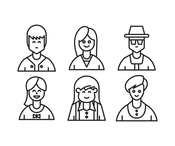 Persone Personaggi Avatar Icone Linea Illustrazione — Vettoriale Stock
