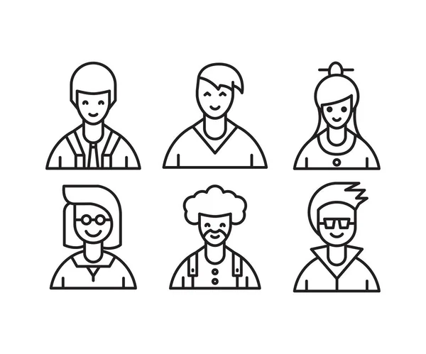 People Characters Avatars Icons Line Illustration — Stock Vector