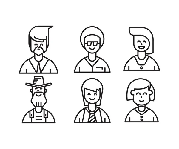 Emberek Karakterek Avatarok Ikonok Vonal Illusztráció — Stock Vector