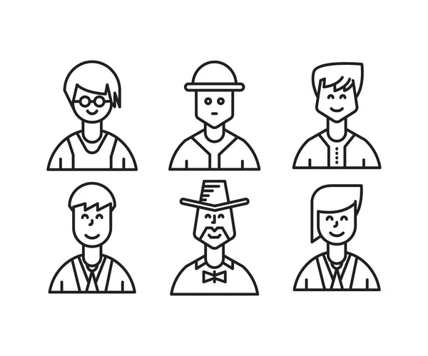 People Characters Avatars Icons Line Illustration — Stock Vector