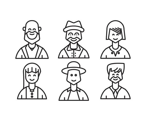 Personas Personajes Avatares Iconos Línea Ilustración — Vector de stock