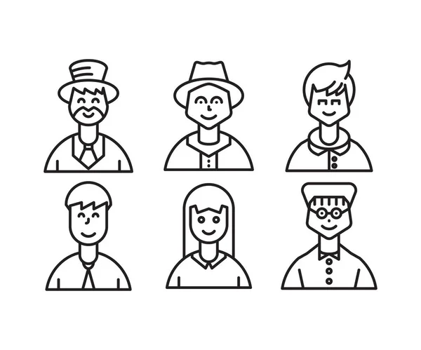 People Characters Avatars Icons Line Illustration — Stock Vector
