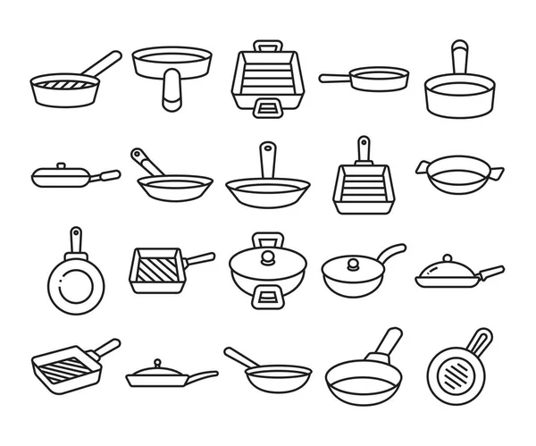 Ilustración Línea Conjunto Iconos Pan Utensilios Cocina — Vector de stock