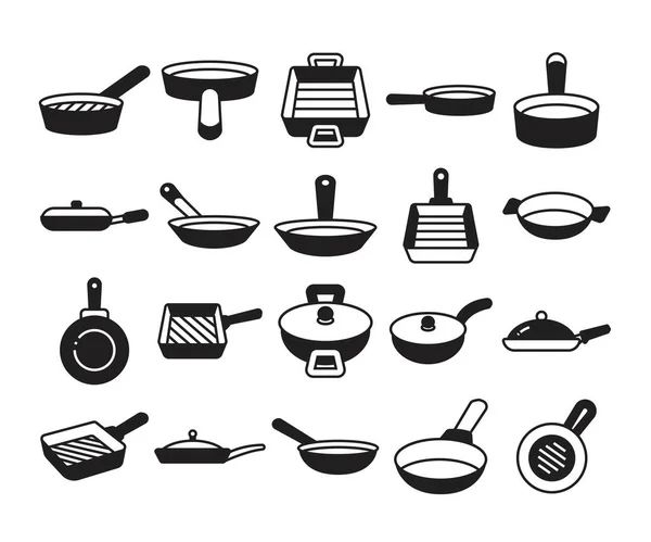 Pan Keukengerei Pictogrammen Set Illustratie — Stockvector