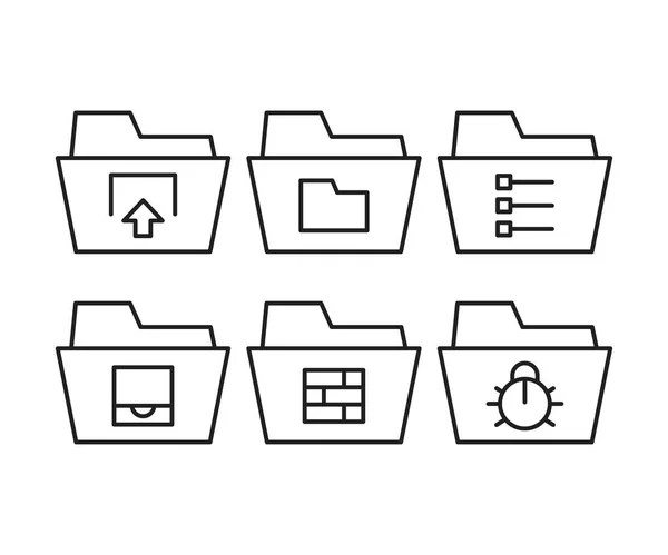 Ordner Und Benutzeroberfläche Symbole Zeilenvektorabbildung — Stockvektor