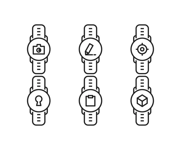 Set Icone Della Linea Smartwatch Interfaccia Utente — Vettoriale Stock