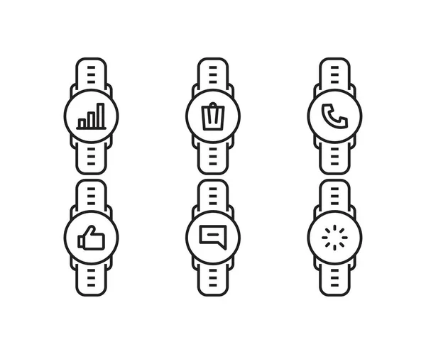 Smartwatch Interfaz Usuario Conjunto Iconos Línea — Vector de stock