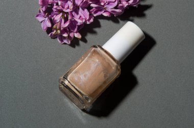 Gri arka planda bej oje ve leylak.