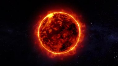4K Gezegeni Güneş Yanan Güneş Döngüsü Animasyonu Siyah Arkaplanda. Uzayda Isı Bozma Güneşi Üzerindeki Yanan Ateş