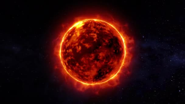 Planet Sun Burning Solar Loop Animation Black Background Dalam Bahasa — Stok Video