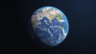 4K 3D Mavi Dünya Dönüşü 360 derece Uzayda Kusursuz Döngü Animasyonu. Gezegen, galaksi, yıldızlar, kozmos, deniz, toprak, günbatımı, dünya. 