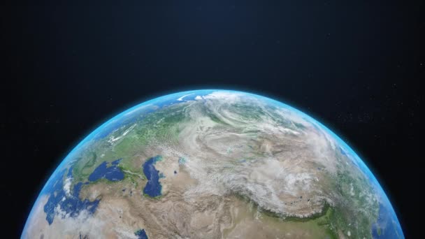 Blue Earth Rotation Closeup Poziția Blue Galaxy Bottom Ecranul Spațial — Videoclip de stoc