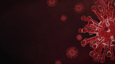 3D Render Red Corona Covid Virüsü Sağ tarafta yüzüyor covid-19 virüsü 