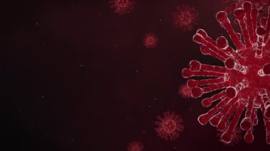 3D 4K Döngü Animasyonu Kırmızı Corona Virüsü Sağda Yüzen Arkaplan