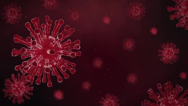 4K循环动画红电晕Covid病毒在左侧背景下漂浮 — 图库视频影像