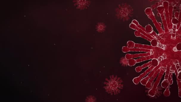 4K环路动画红电晕Covid病毒在右侧漂移背景 — 图库视频影像