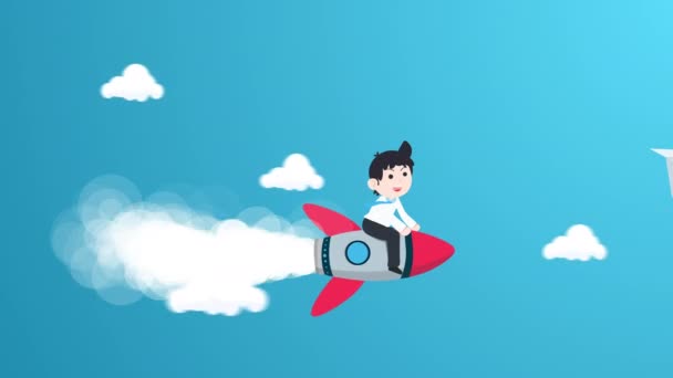 Business Man Rocket Kör Konkurrenterna Winner Side View Loop Animation — Stockvideo