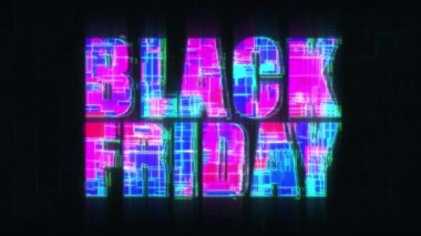 4K Retro Neon Vintage Kara Cuma Metin Arızası Arka plan Döngü Animasyonu. Özel Teklif Tanıtım Reklamcılığı Arkaplanı