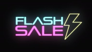 4K Flash Satış Işığı Neon Metni, Flicker Metni, Parlak Metin, Dijital Teknoloji Metni Canlandırması