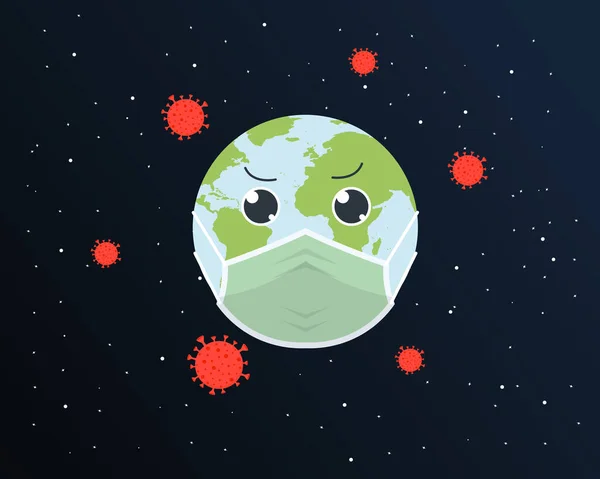 Etrafını Saran Coronavirüs Ten Korkan Sevimli Dünya Corona Virüsünü Önlemek — Stok Vektör