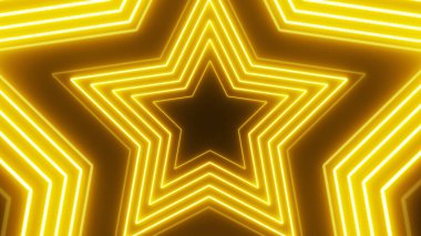 Abstract Golden Star Neon Light Award VJ Loop Background. render neon abstract futuristic hi-tech motion background.