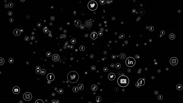 Social Media Icons Floating Zoom Black Background Button Love React — Fotografia de Stock