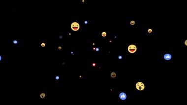 4K Emotional Social Media Icons floating zoom in Transparent Alpha Background. Like button, Love, react emotion icon animated with transparent alpha channel. Social media icons.