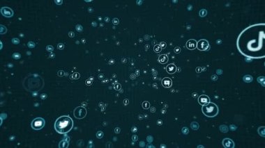 4K Social Media Icons floating zoom in digital Background. Like button, Love, react emotion icon animated with transparent alpha channel. Social media icons.